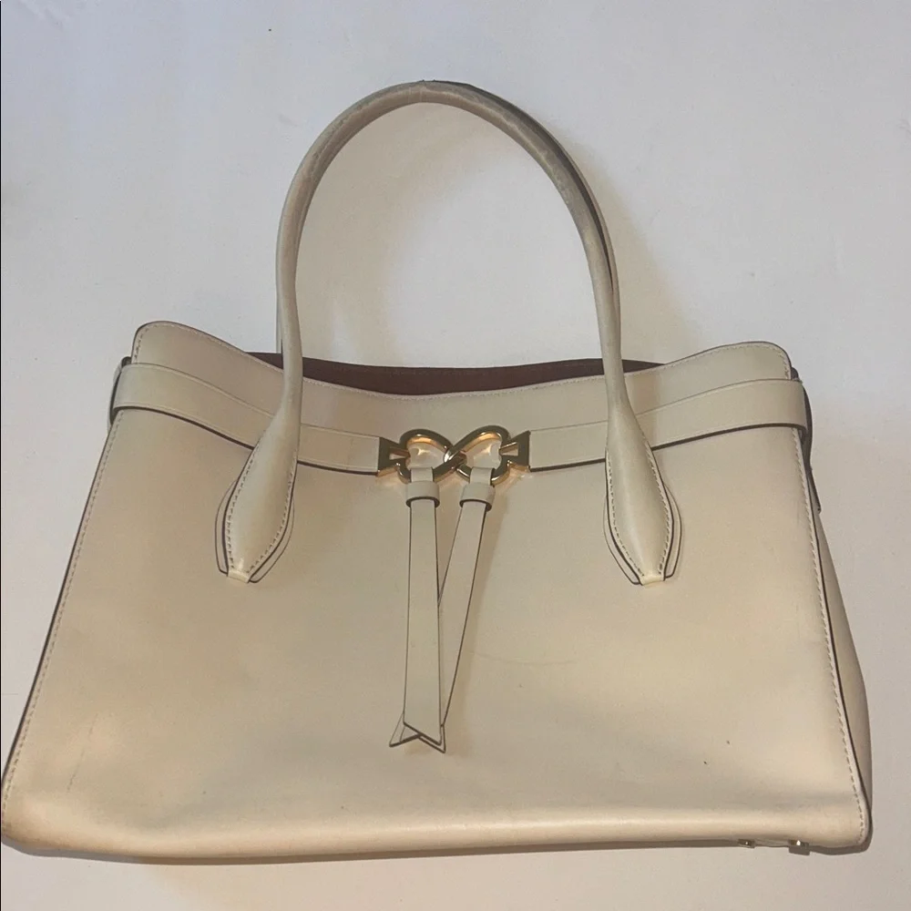 Kate Spade New York Cream Leather Structured Satchel Tote – Gold Hardware